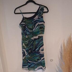 Valerie Bertinelli One Shoulder Dress in Green and Blue Size 6 B109